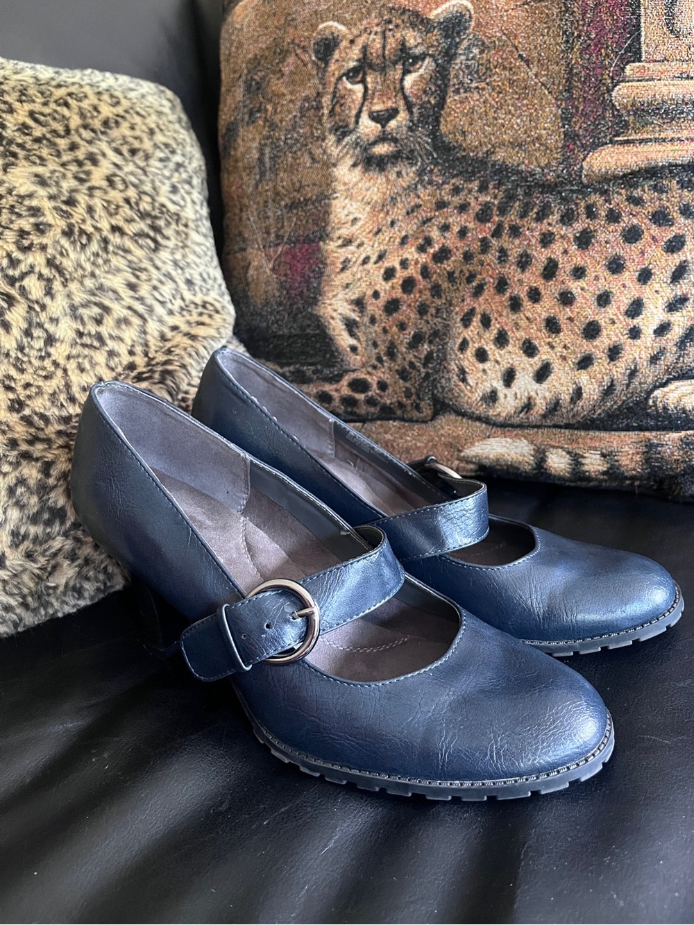 AEROSOLES Navy Blue Mary Jane Heels with Buckle‎ Strap